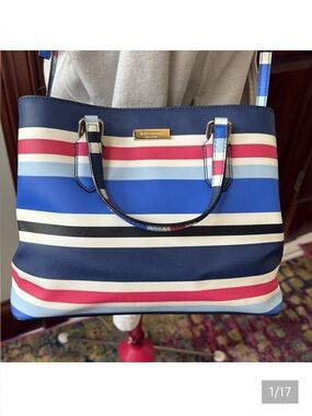 Kate Spade   Satchel  Crossbody bag striped red white blue black light blue NWOT
